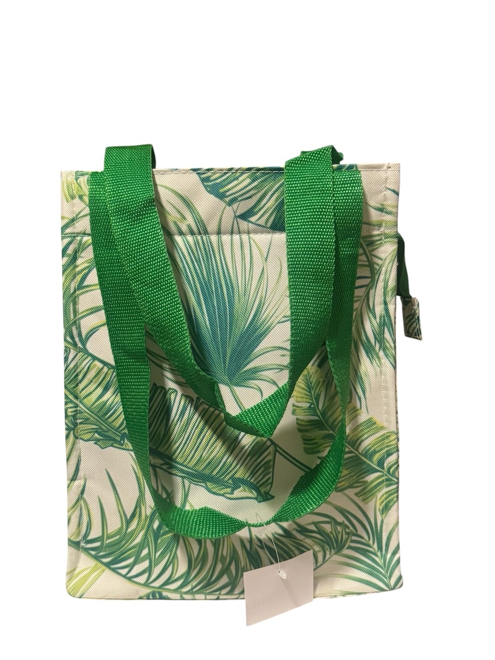 Green Leaf Print Insulated Tote Bag with Green Handles